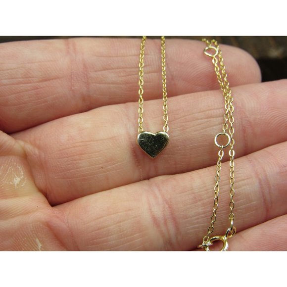 18 Inch Gold Over Sterling Silver Tiny Love Heart Pendant Necklace - Picture 2 of 5